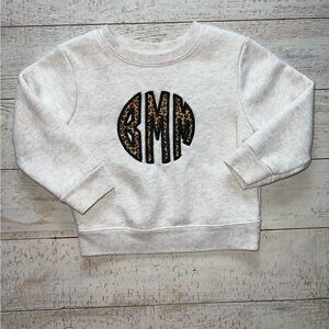 Kids White Sweatshirt with Leopard Print Monogram BMM